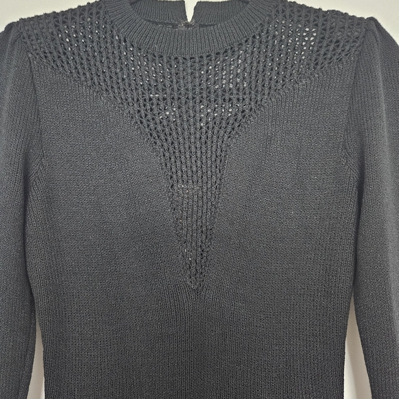 St. John Marie Grey 80's Black Santana Knit Puff Long Sleeve Knee Length Dress - Picture 4 of 11